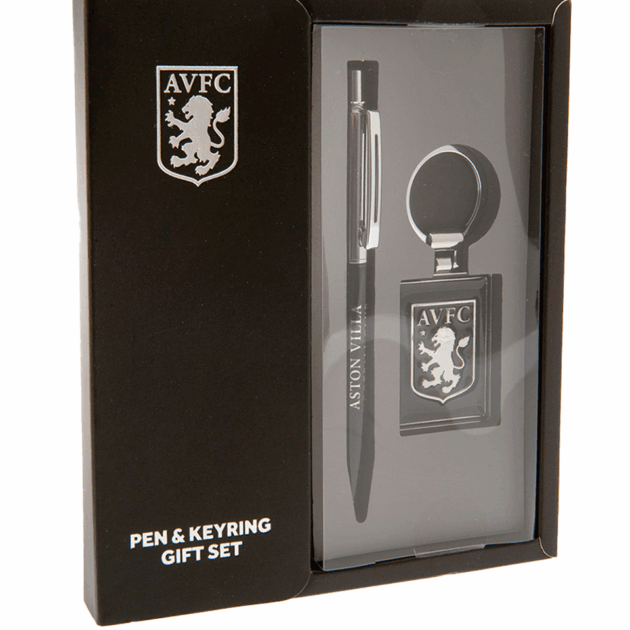 Aston Villa Pen Keyring Set Blk Chrome